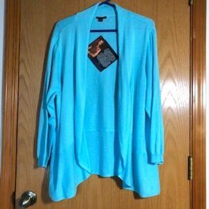 NWT Iman Global Chic Aqua Lightweight Long Cardigan Sweater Plus 3X XXXL